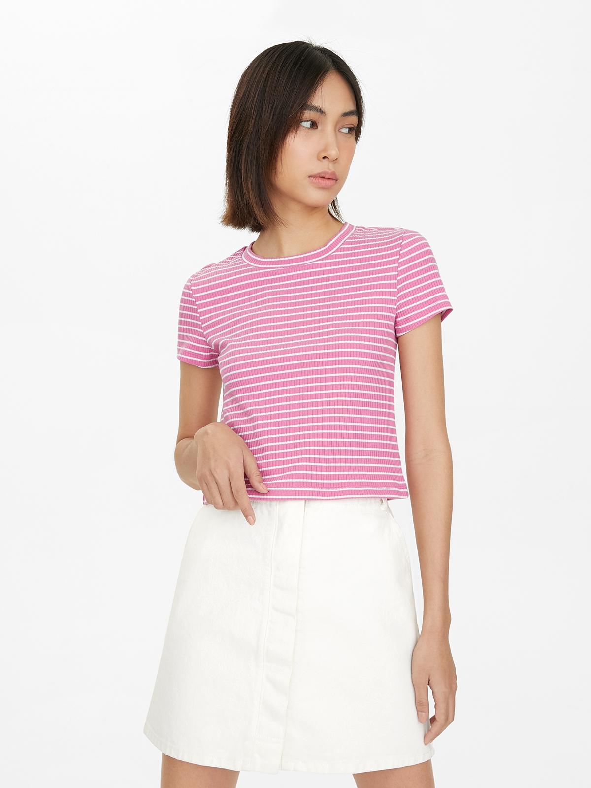 Knit Pinstripe Rib Tee - Pink