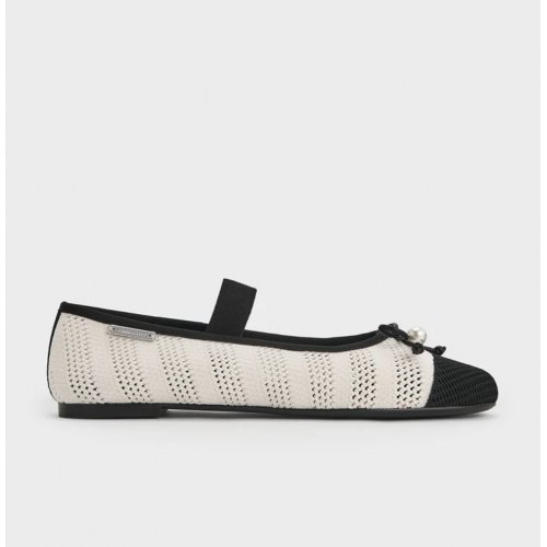  Knitted Pearl-Accent Bow Ballet Flats - Chalk 