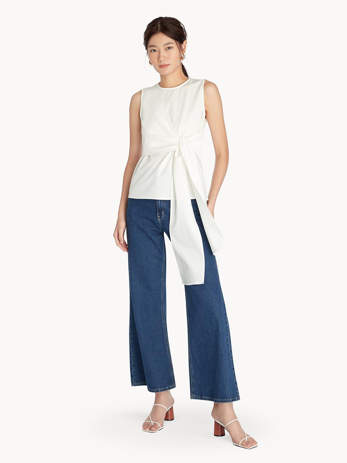 Tie Front Sleeveless Top - White