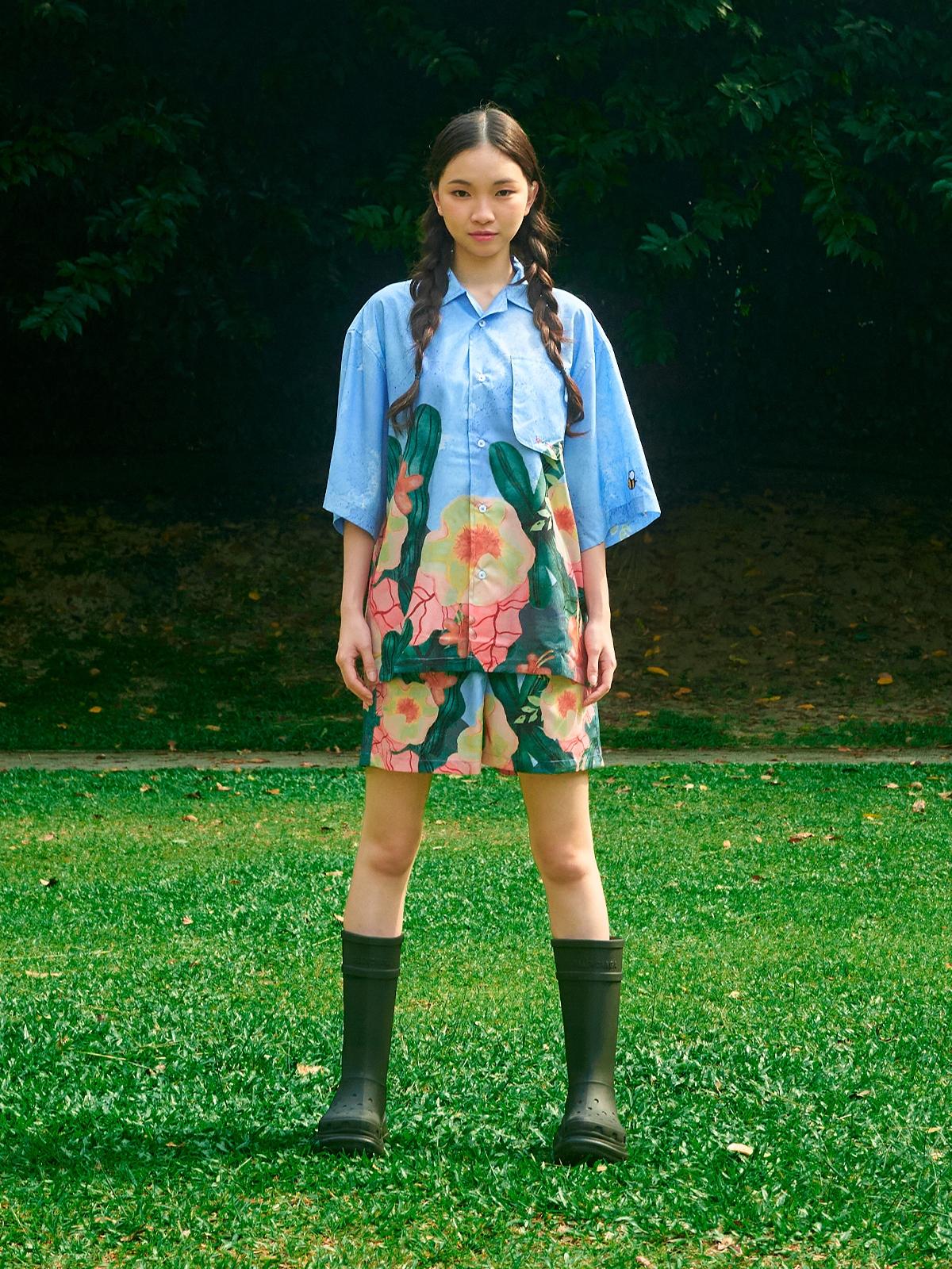 Blue Floral Shirt Set - Blue