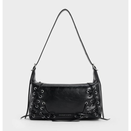 Xylia Grommet Lace-Up Shoulder Bag - Noir