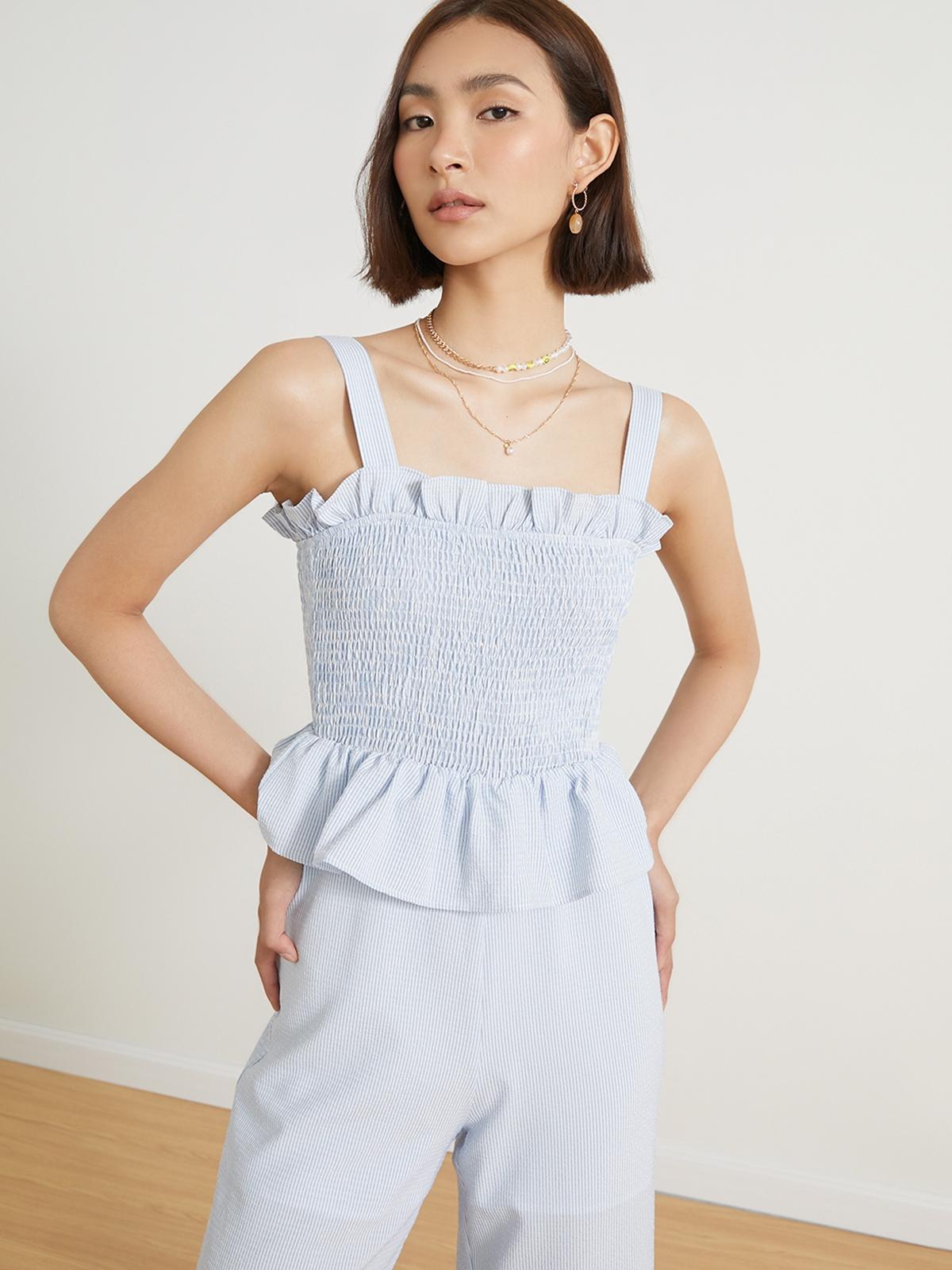 Ruffle Smocked Jumpsuit - Blue