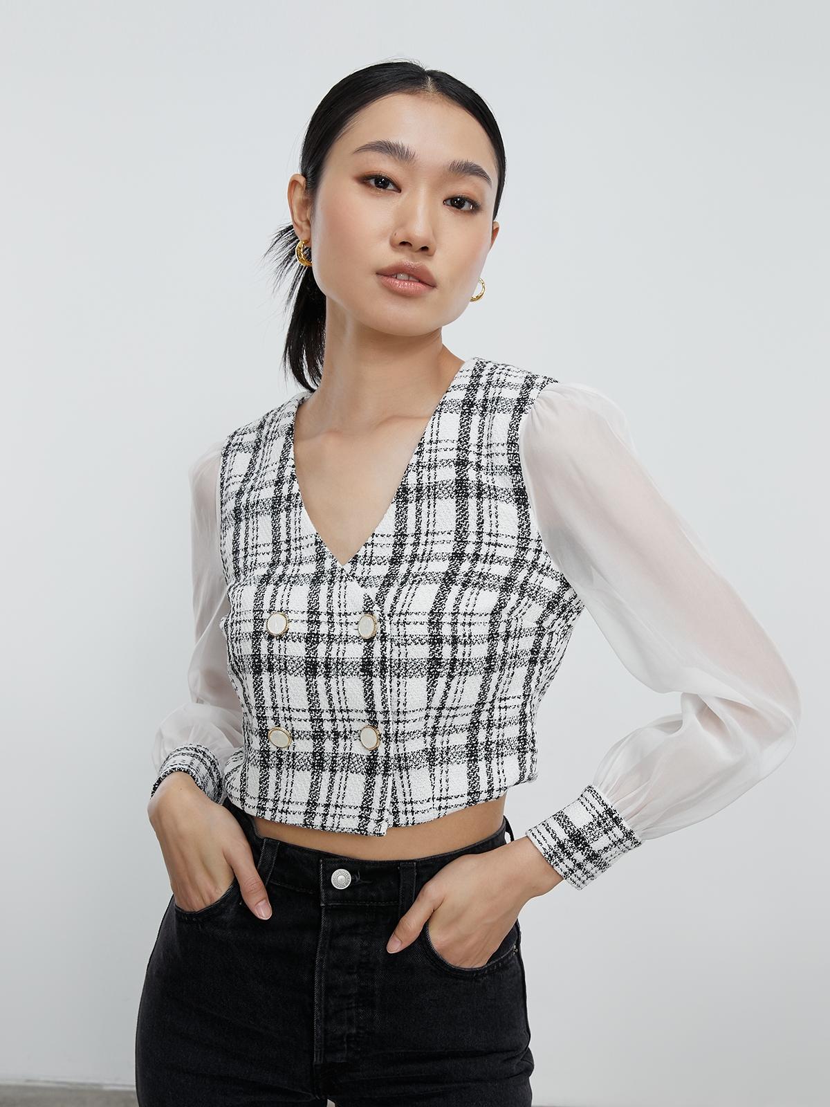 Windowpane Checked Top - White