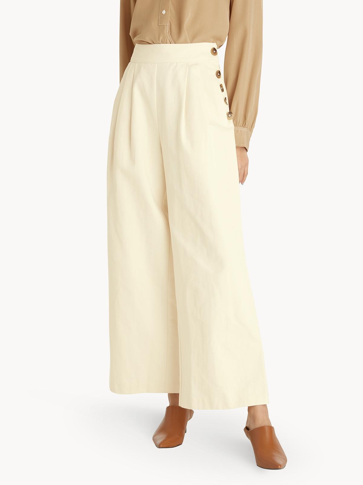 Side Buttons Detail Baggy Pants - Cream