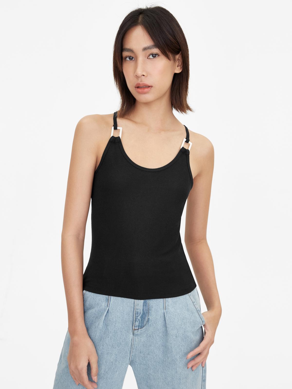 Cross Back Oval Neck Cami - Black