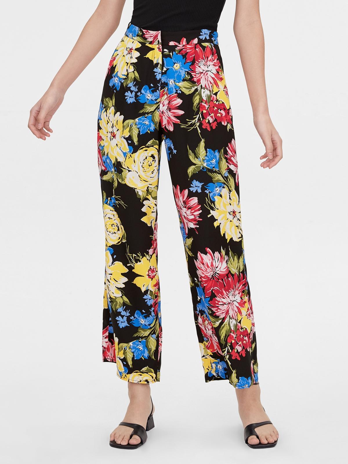 Bold Floral Wide Leg Pants - Black