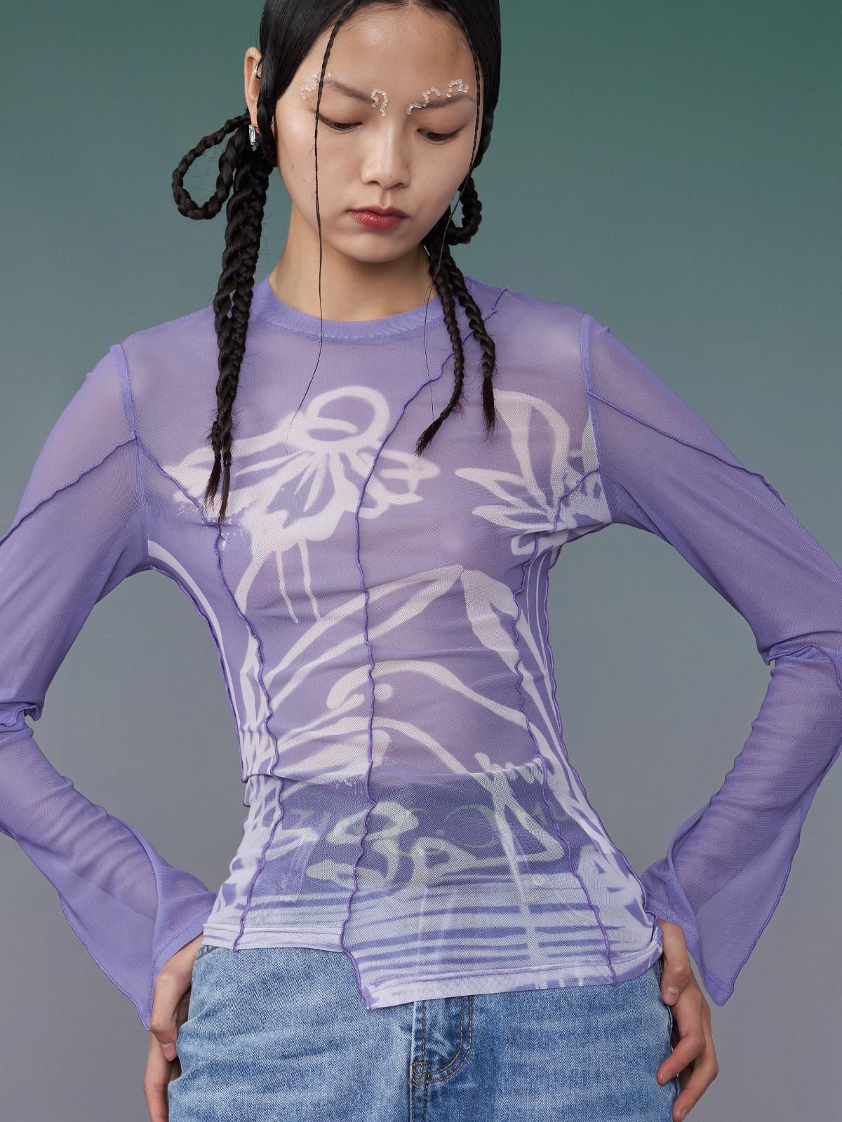 Floral Print Long Sleeve Shirt - Purple