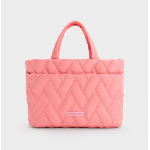  Nylon Chevron Boxy Tote Bag - Guava Pink 