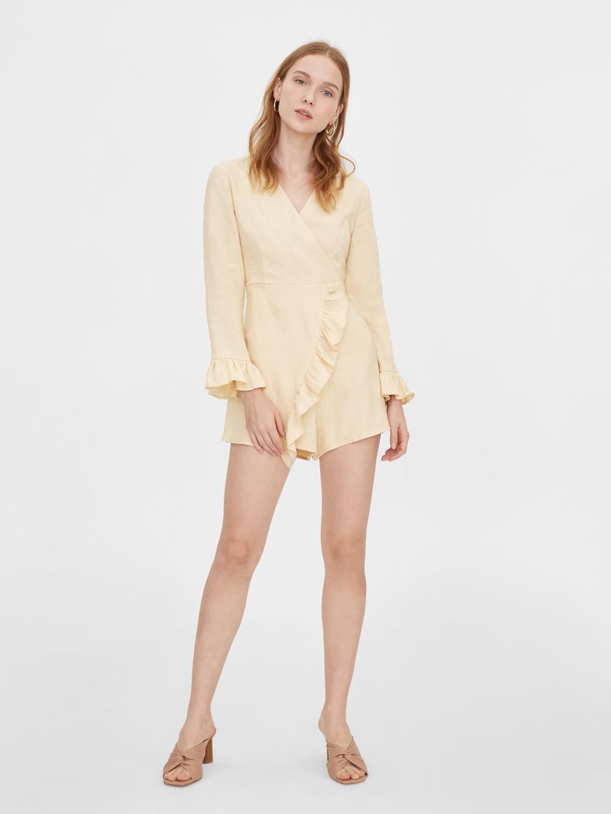 Purpose Long Sleeves Frill Romper - Beige