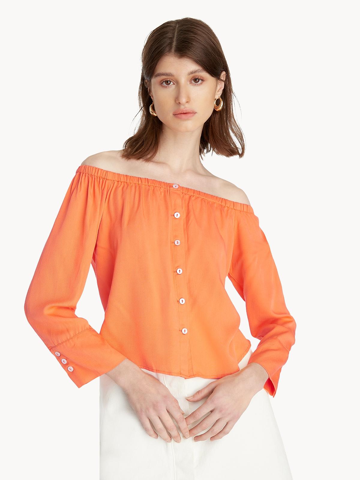 Off Shoulder Buttoned Blouse - Orange
