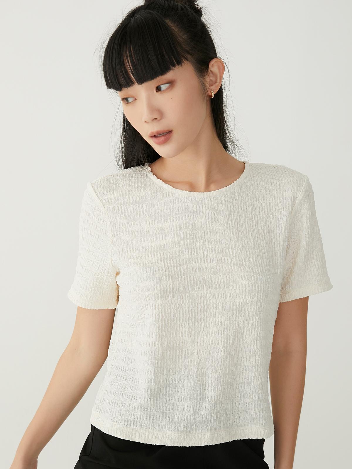 Short Sleeve Crew Neck Blouse - Cream