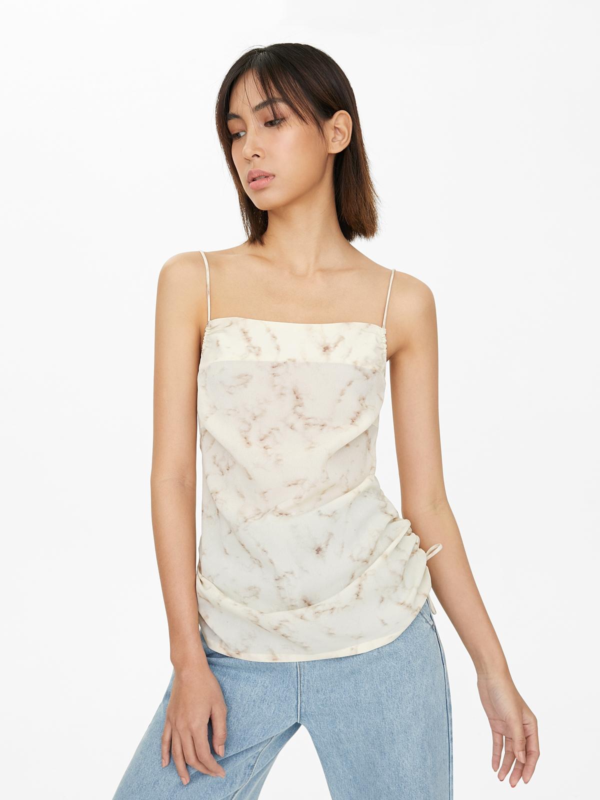 Marble Effect Ruched Cami - Beige