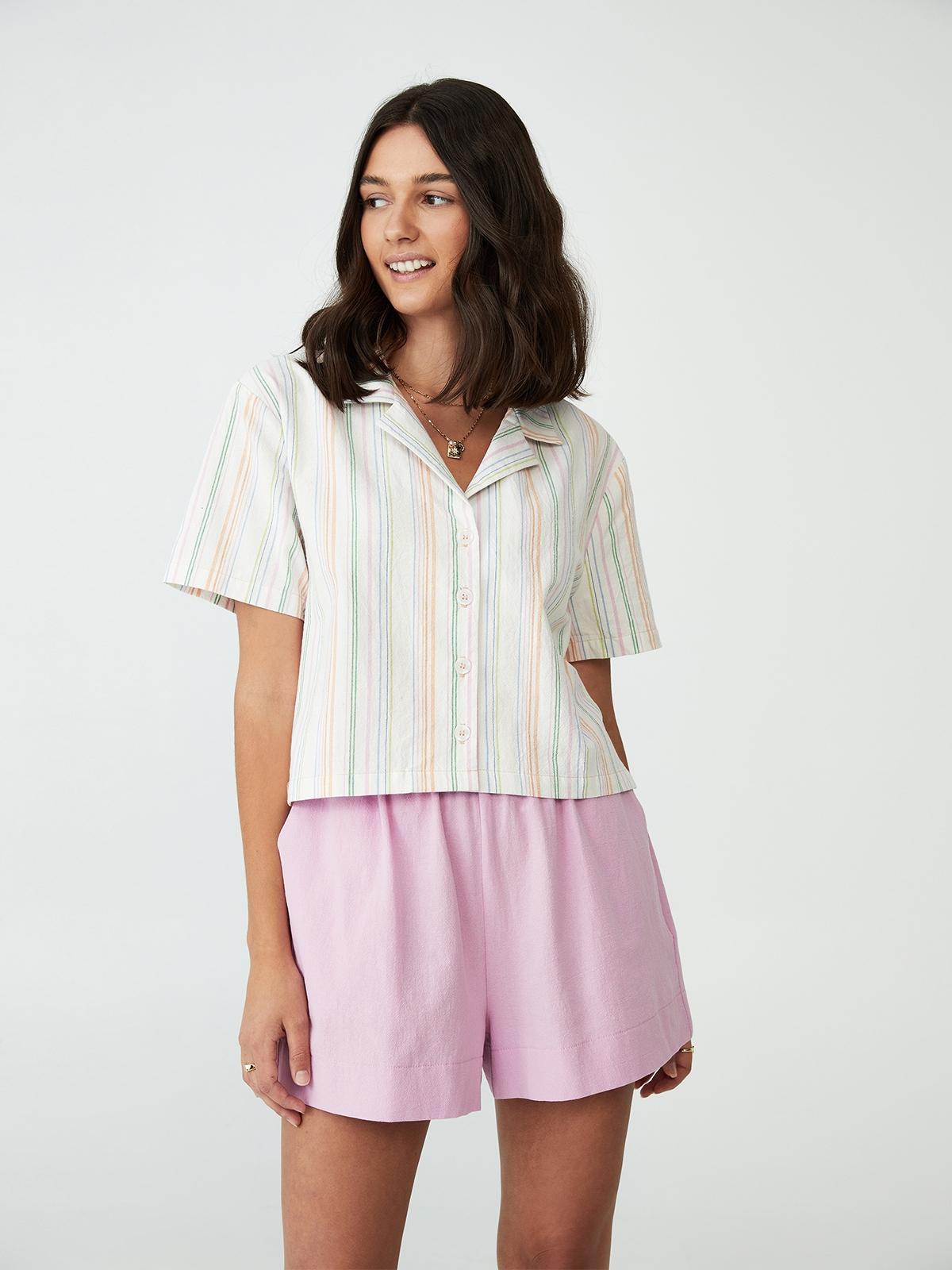 Sunny Cropped Short Sleeve Shirt - Multi Color
