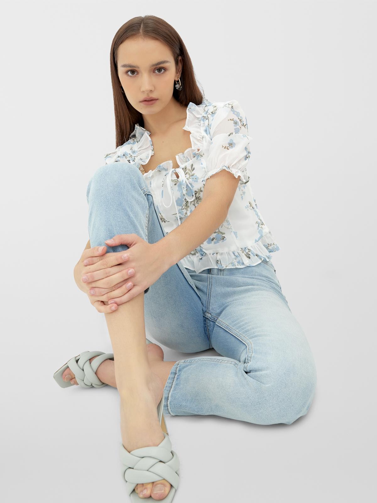 Floral Frill Square Neck Top - Print