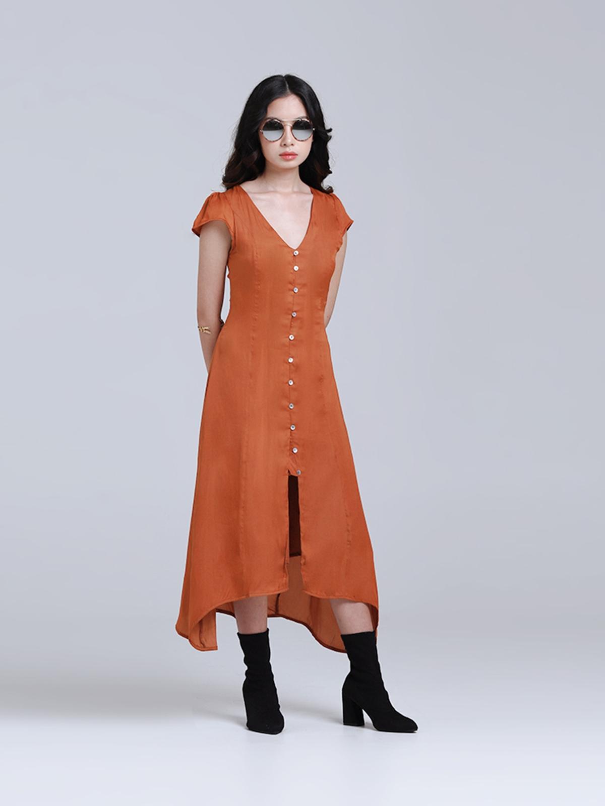 Napoli V-neck Slip Shirt Dress - Orange