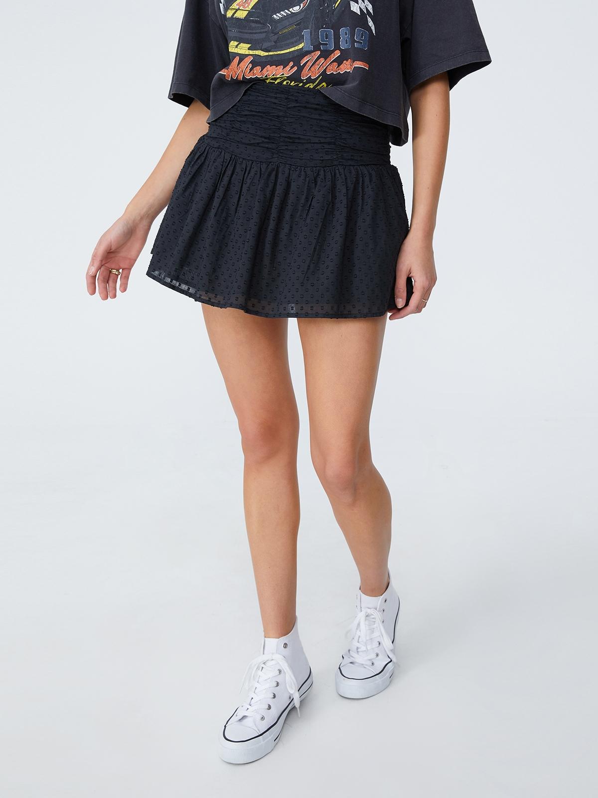 Woven Shirred Tiered Mini Skirt - Black Woven Shirred Tiered Mini Skirt - Black