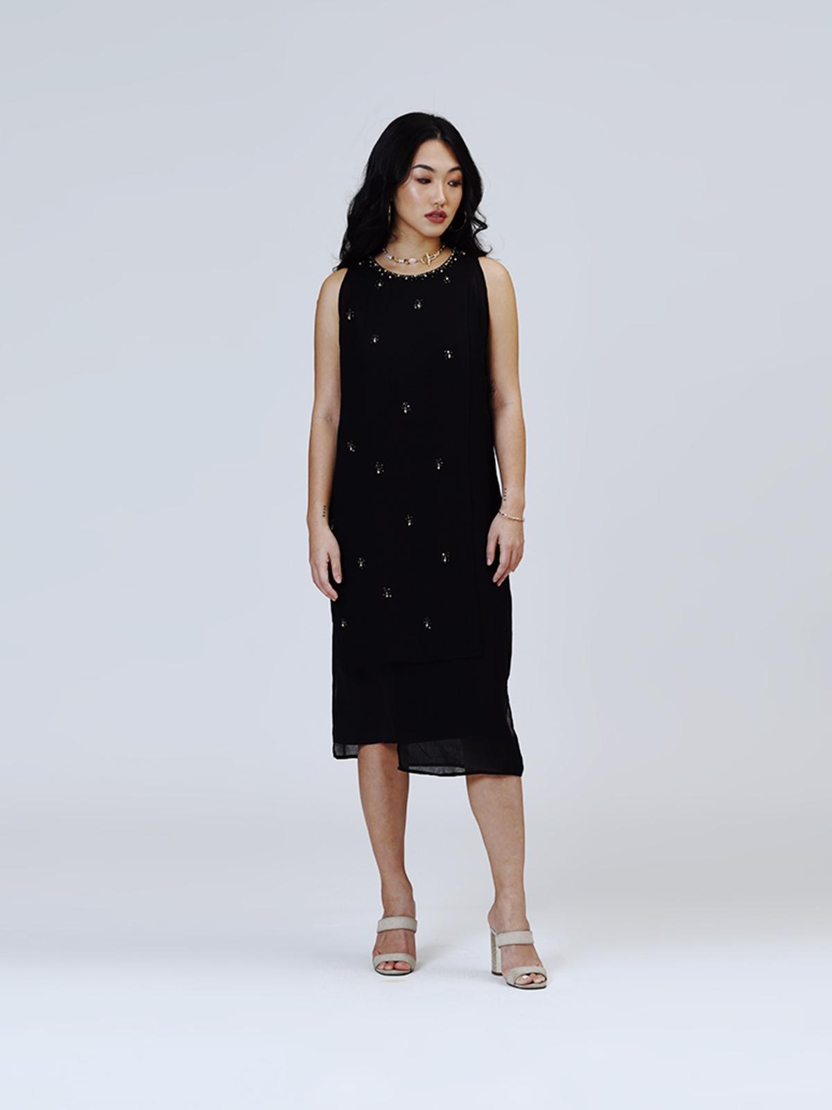 Ankara Sleeveless Dress - Black