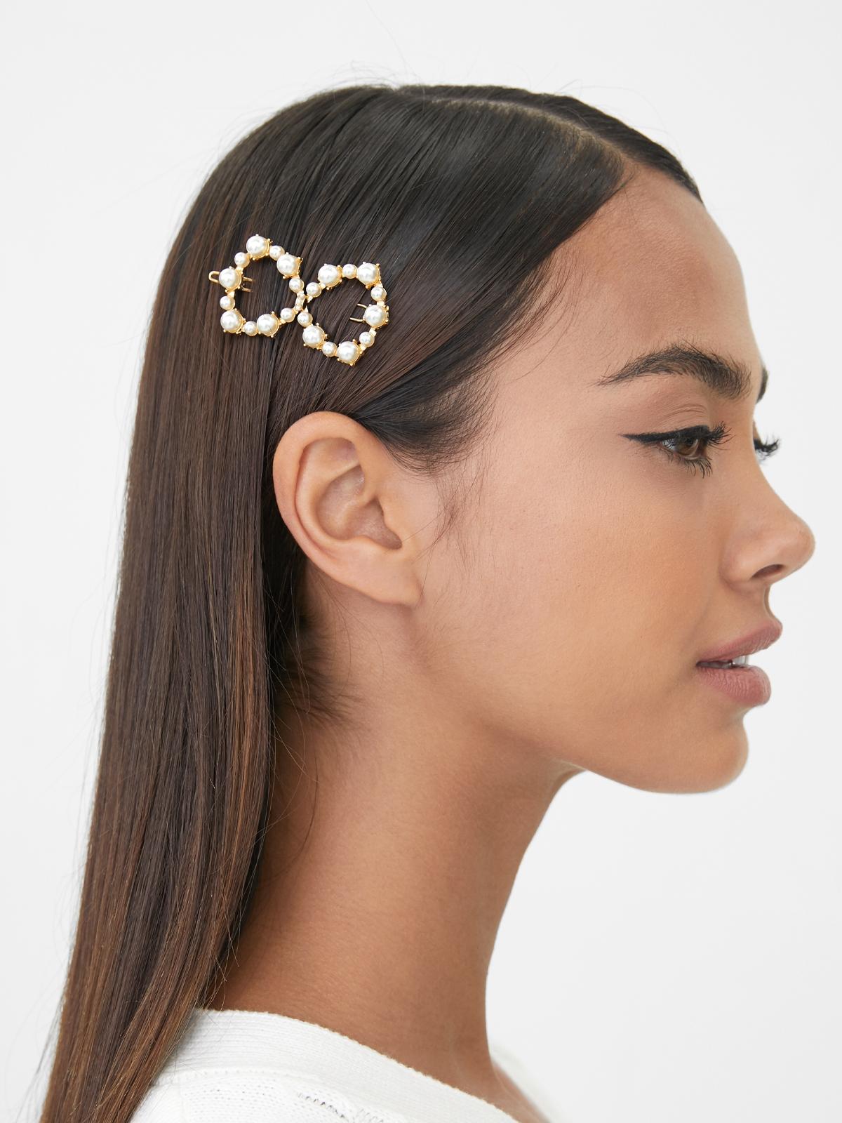 Pearl Accent Oversized Hairclip - Gold