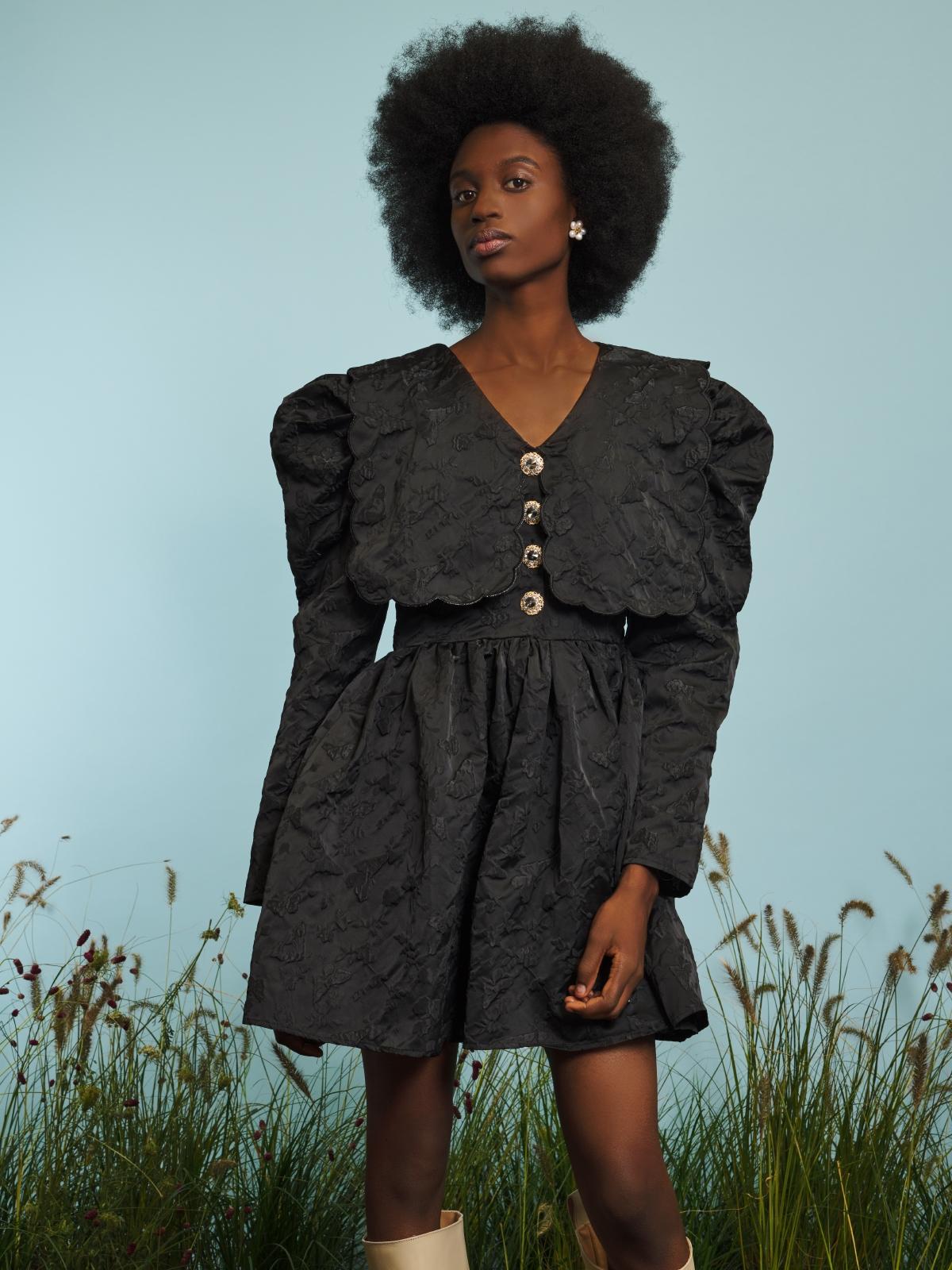 Grange Scallop Mini Dress - Black