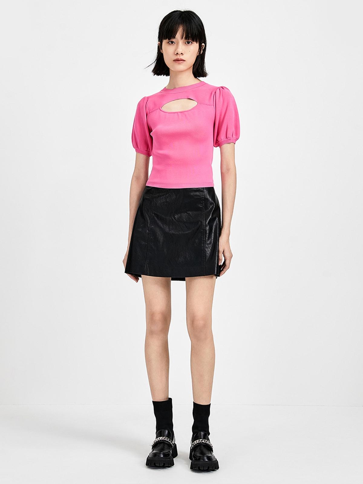 Puff Sleeve Cut Out Top - Light Rose