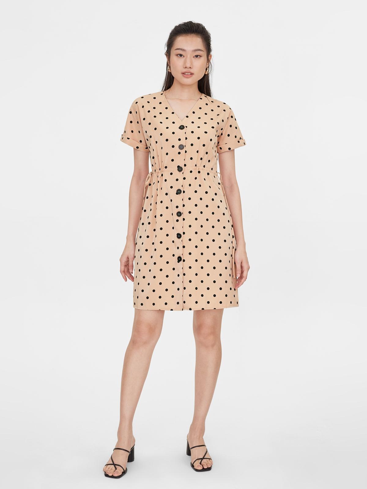 Polka Dot Drawstring Dress - Pink