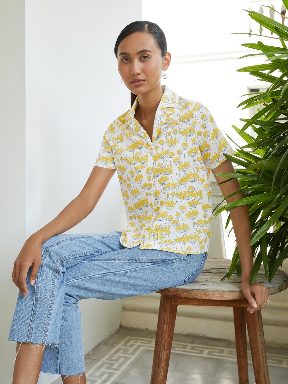 Mini Floral Button Up Shirt - Yellow