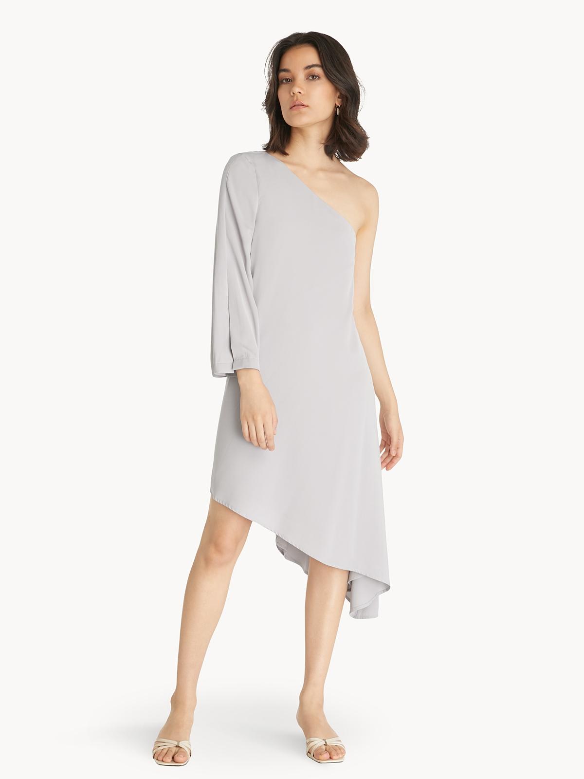 Asymmetric One Shoulder Dress - Light Grey