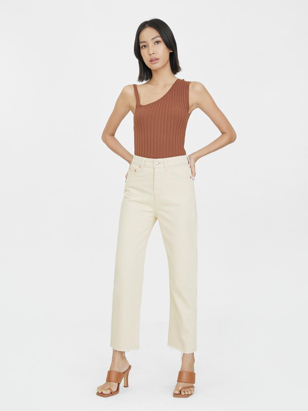 Water Neutral Cropped Ankle Mom Jeans - Cream
