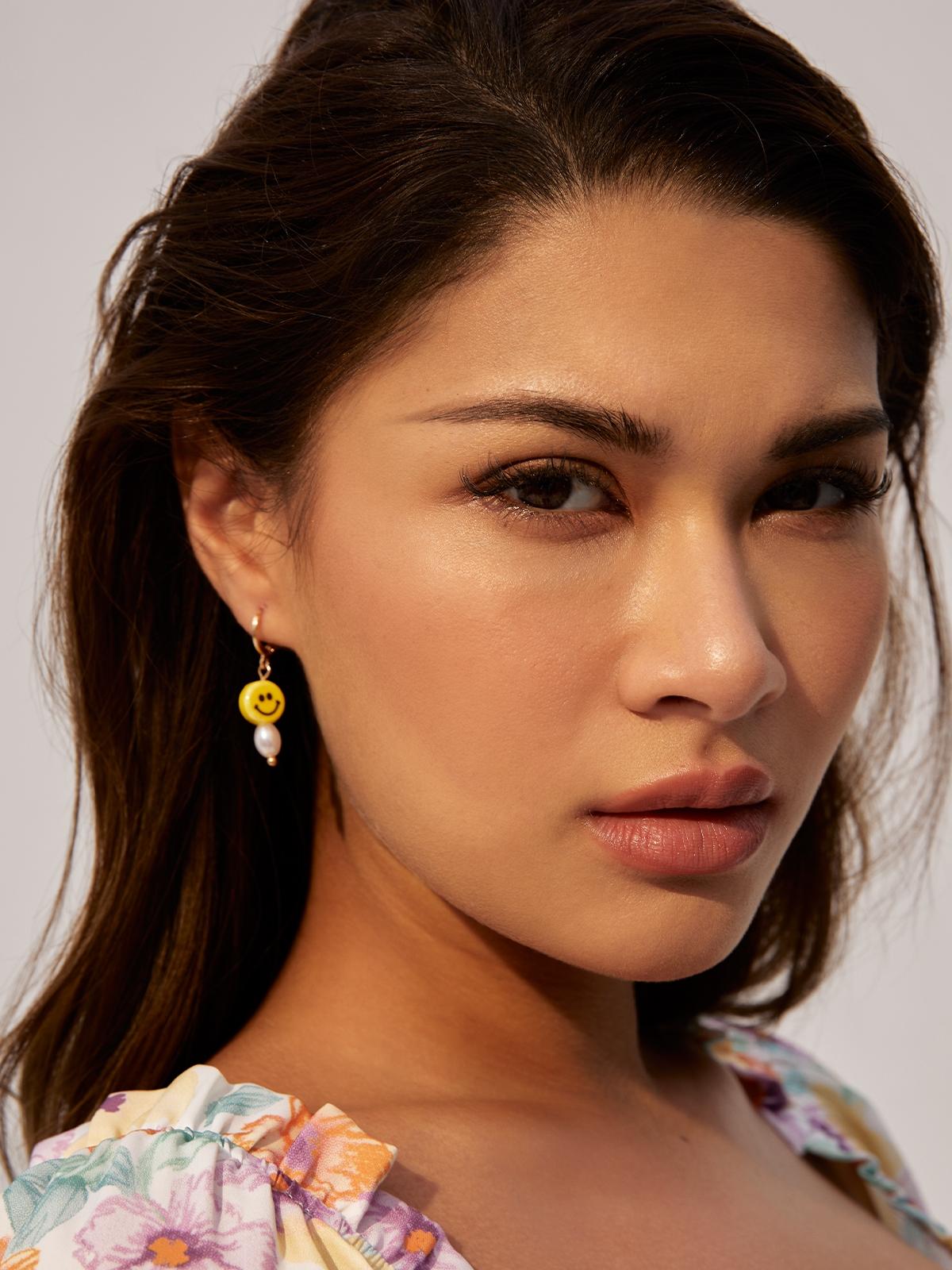 Set Of 3 Smiley Earrings - Multi Color