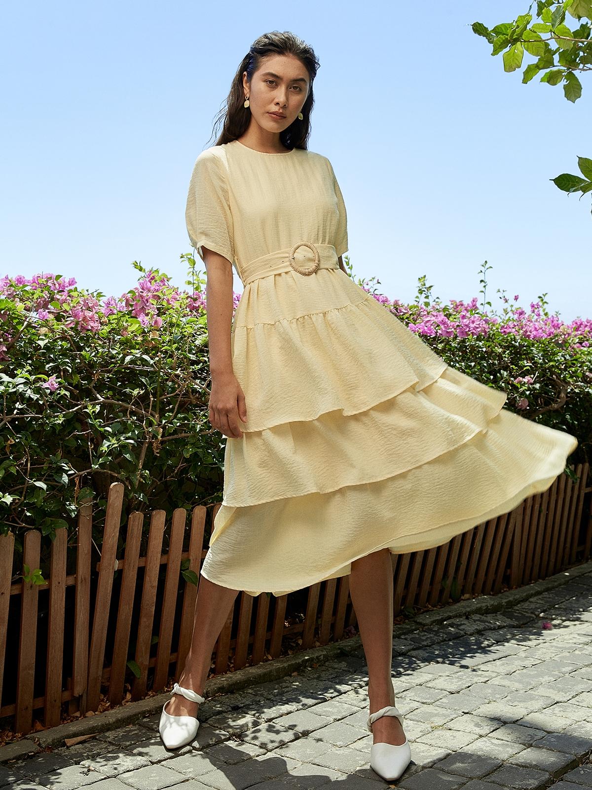 Maxi Layered Ruffle Dress - Yellow