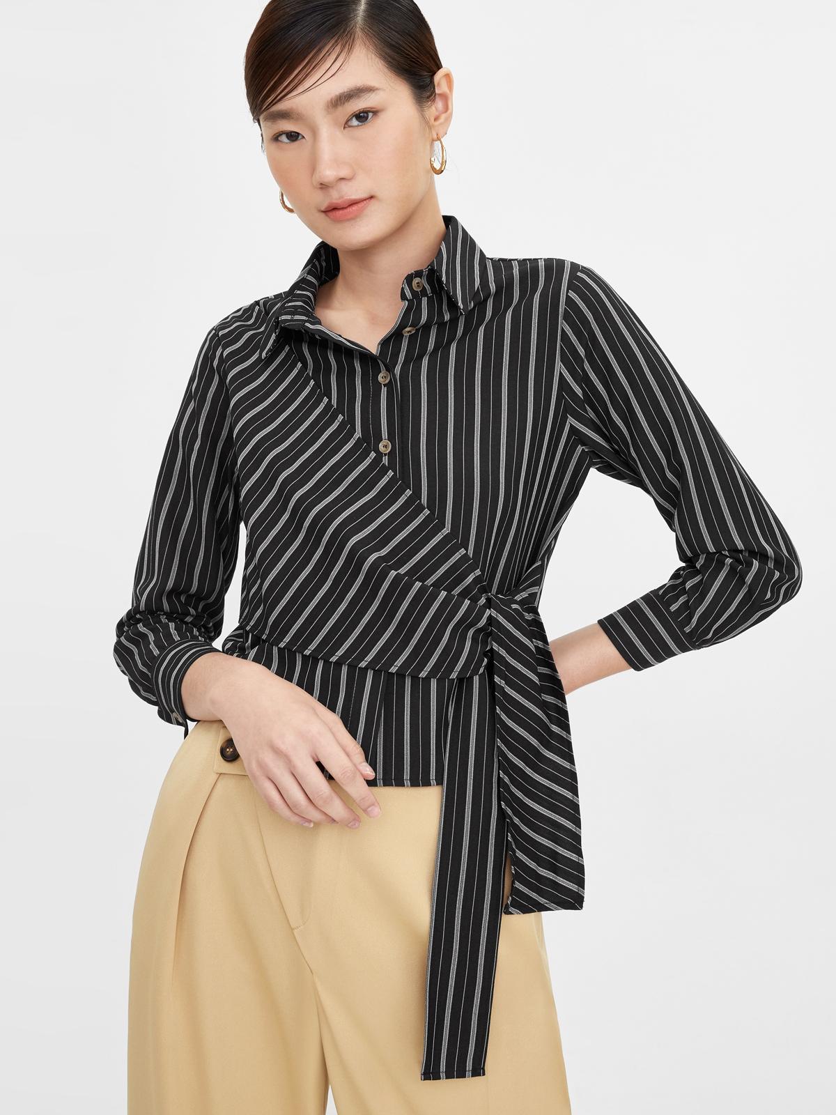 Side Wrap Button Up Shirt - Black