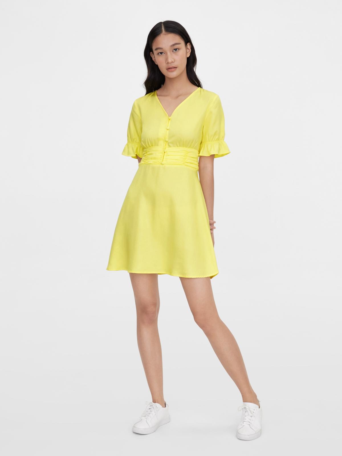 Sustainable Purpose Cinched Short Sleeve Dress - Yellow