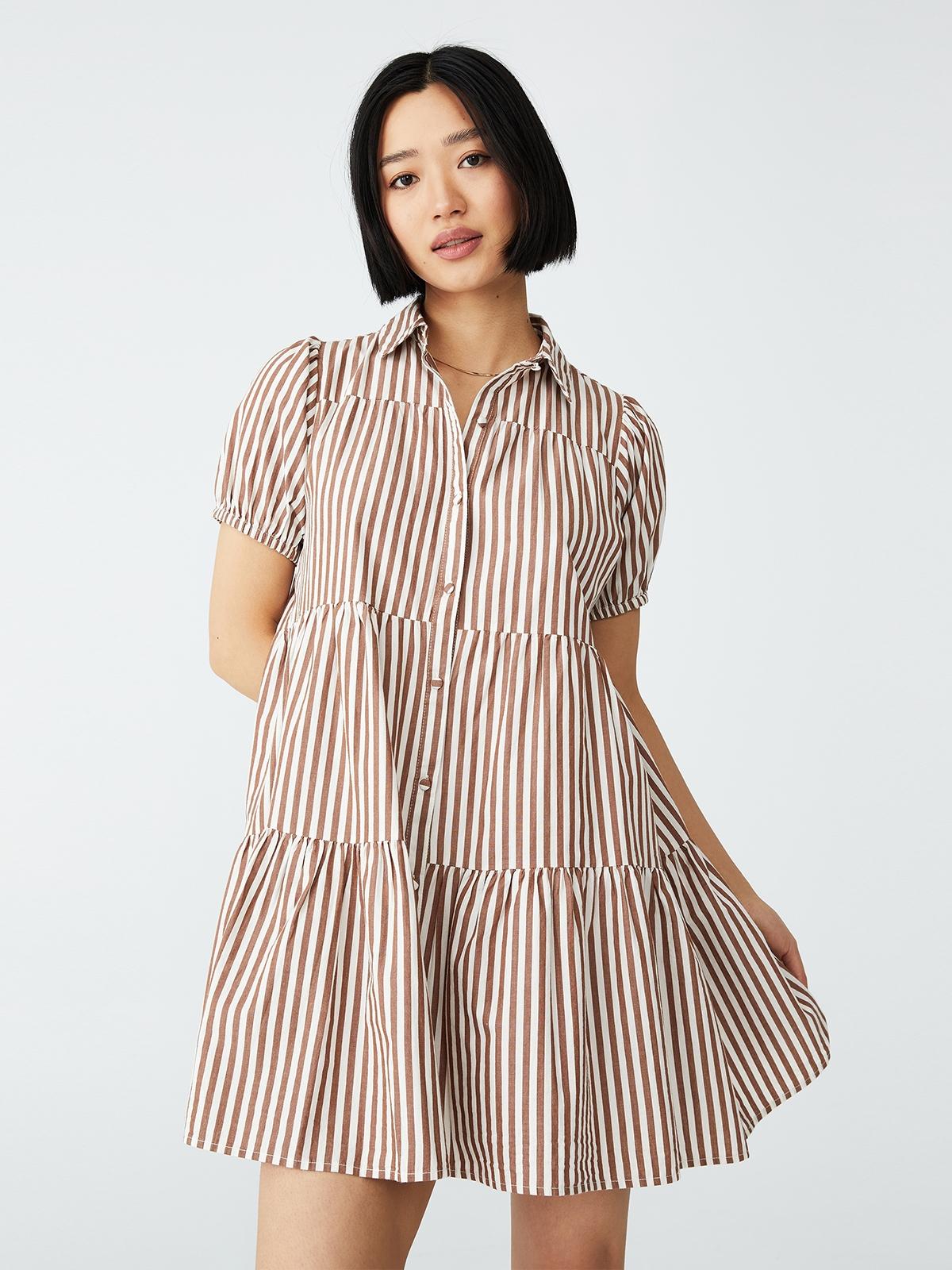 Woven Petite Nikki Mini Hayley Stripe - Leaf Brown Woven Petite Nikki Mini Hayley Stripe - Leaf Brown