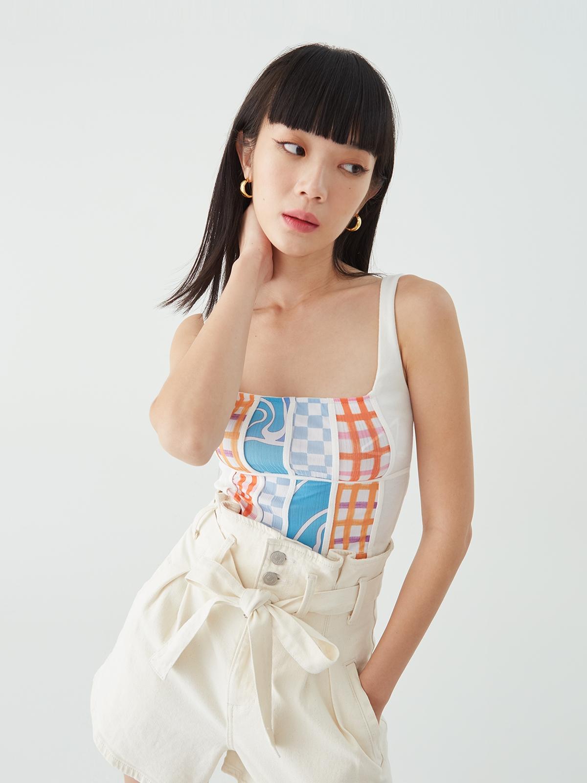 Sustainable Patchwork Denim Top - White