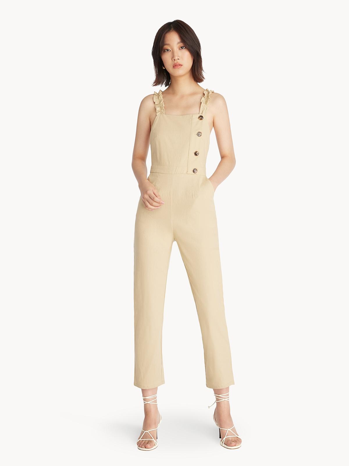 Cross Back Buttoned Jumpsuit - Cream