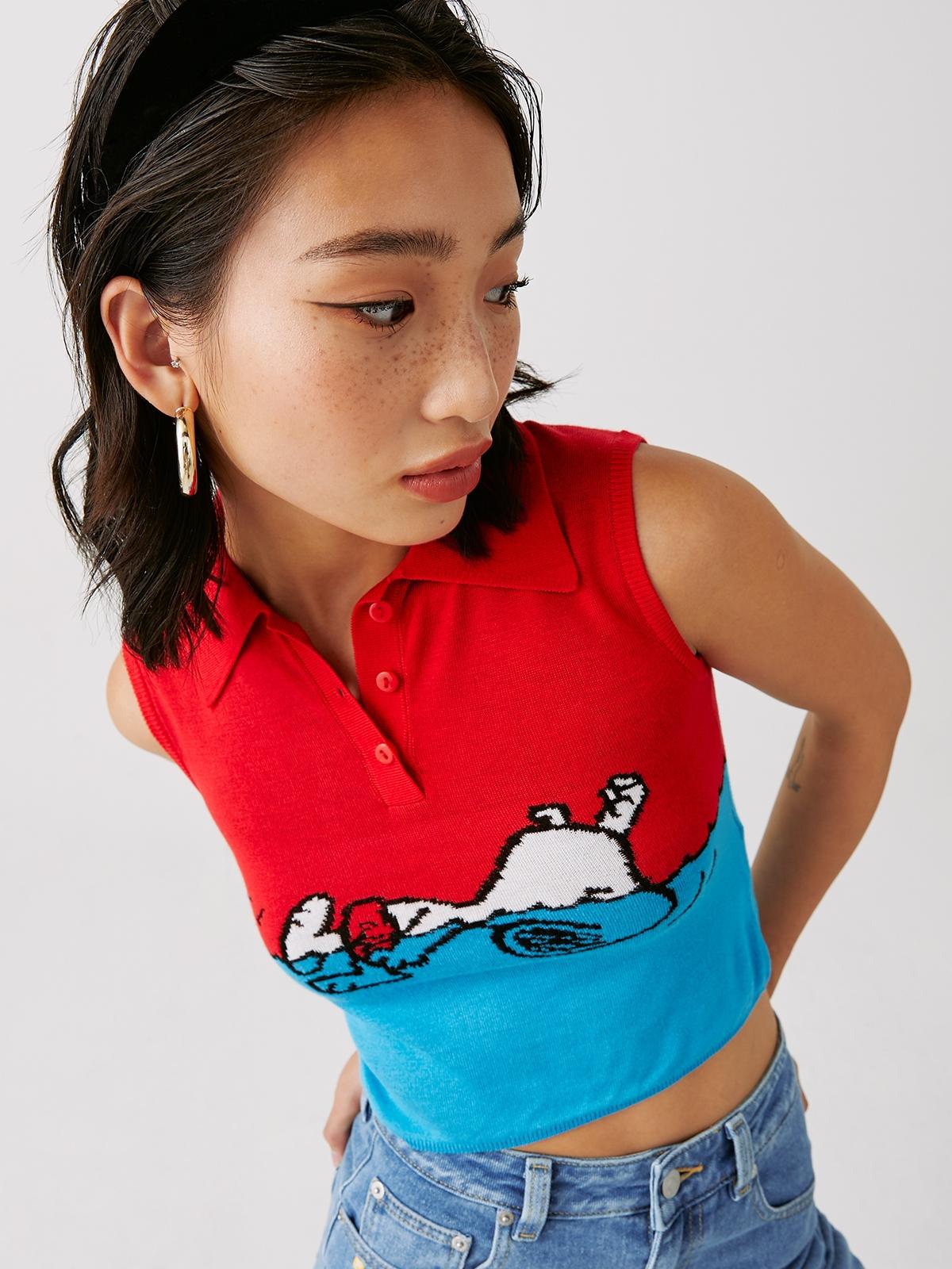 Pomelo x Peanuts® Sustainable Snoopy Sleeveless Polo Top - Red