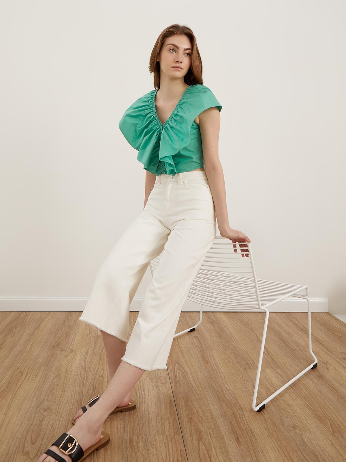 Ruffled Detail Blouse - Green