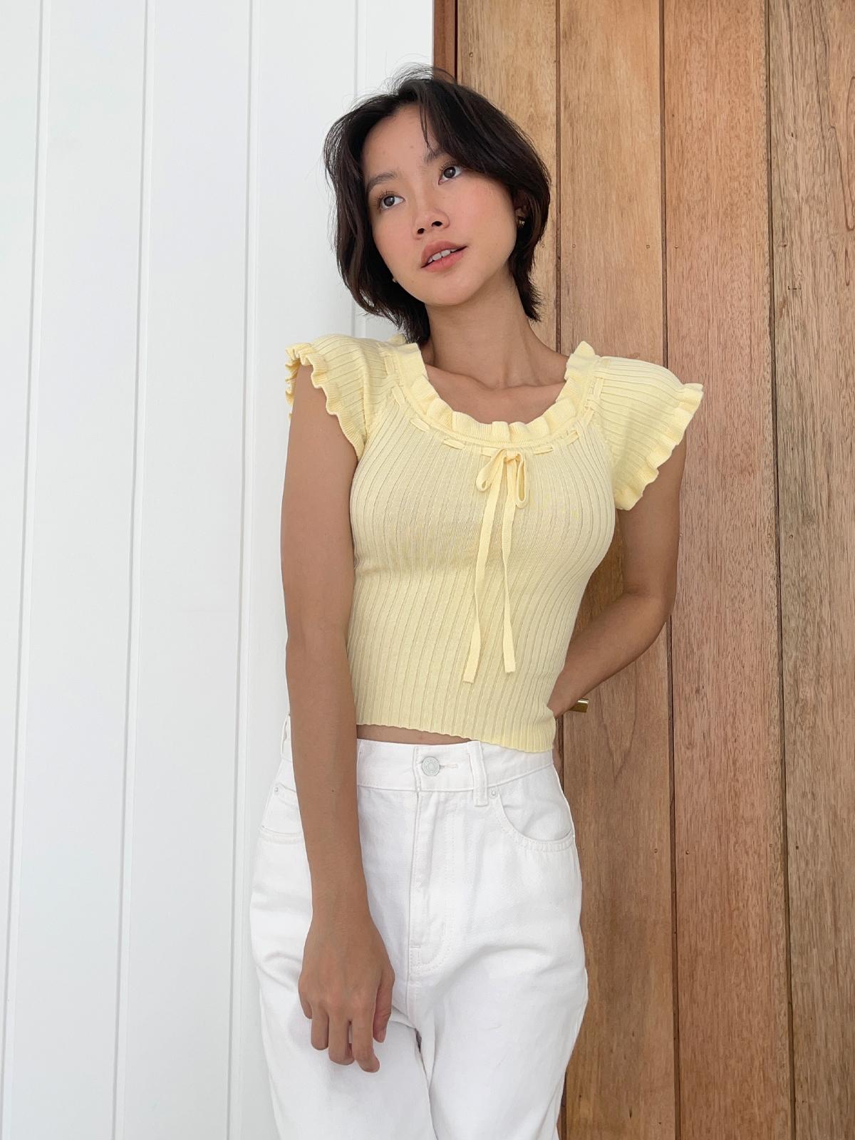 Ruffled Front Bow Tie Blouse - Yellow