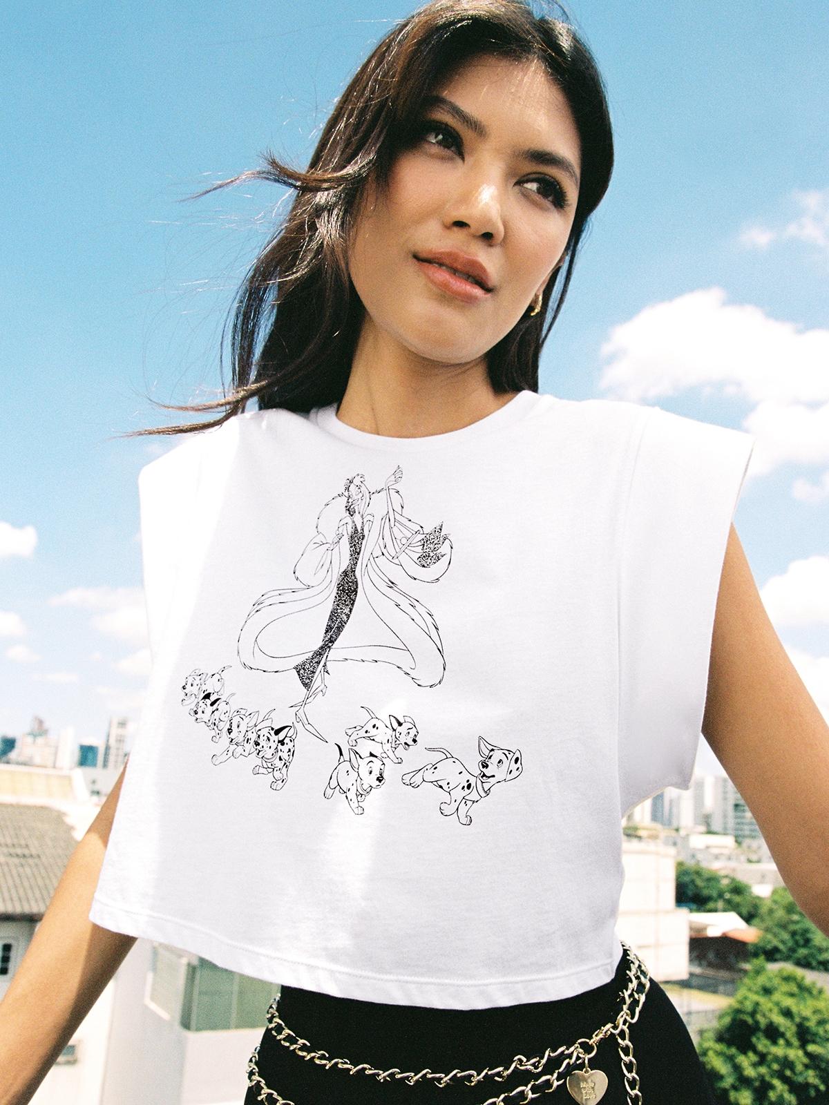 Sustainable Sleeveless Cruella De Vil Graphic Top - White Sustainable Sleeveless Cruella De Vil Graphic Top - White