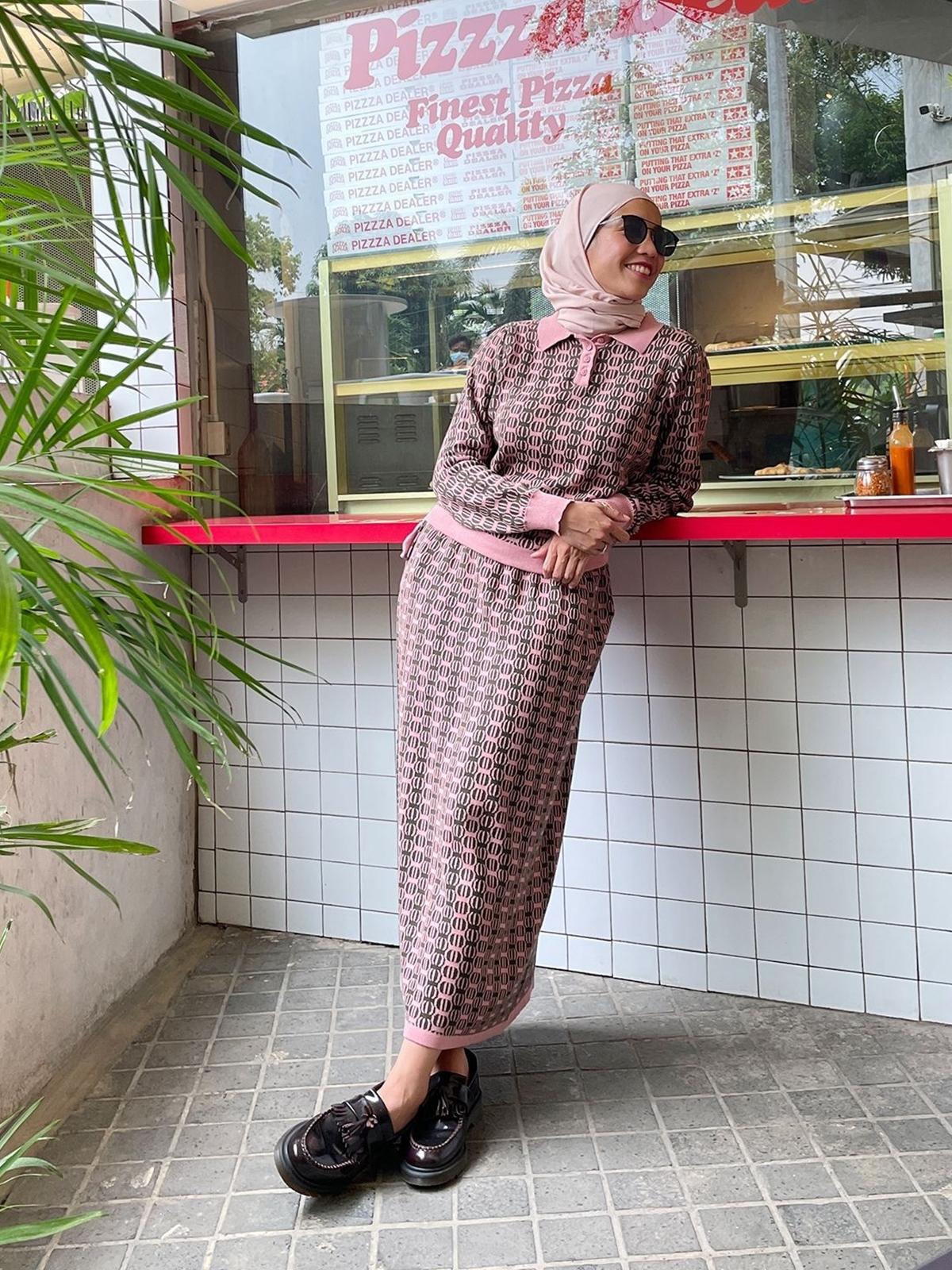 Retro Knit A-Line Skirt Tea - Rose