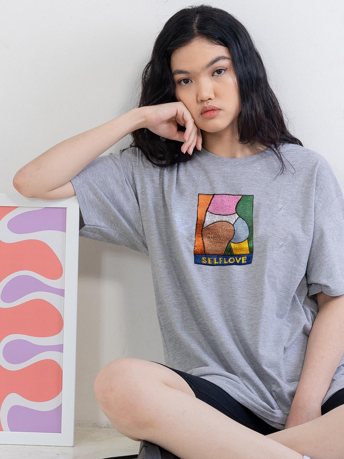 Self Love Embroidery Tee - Grey