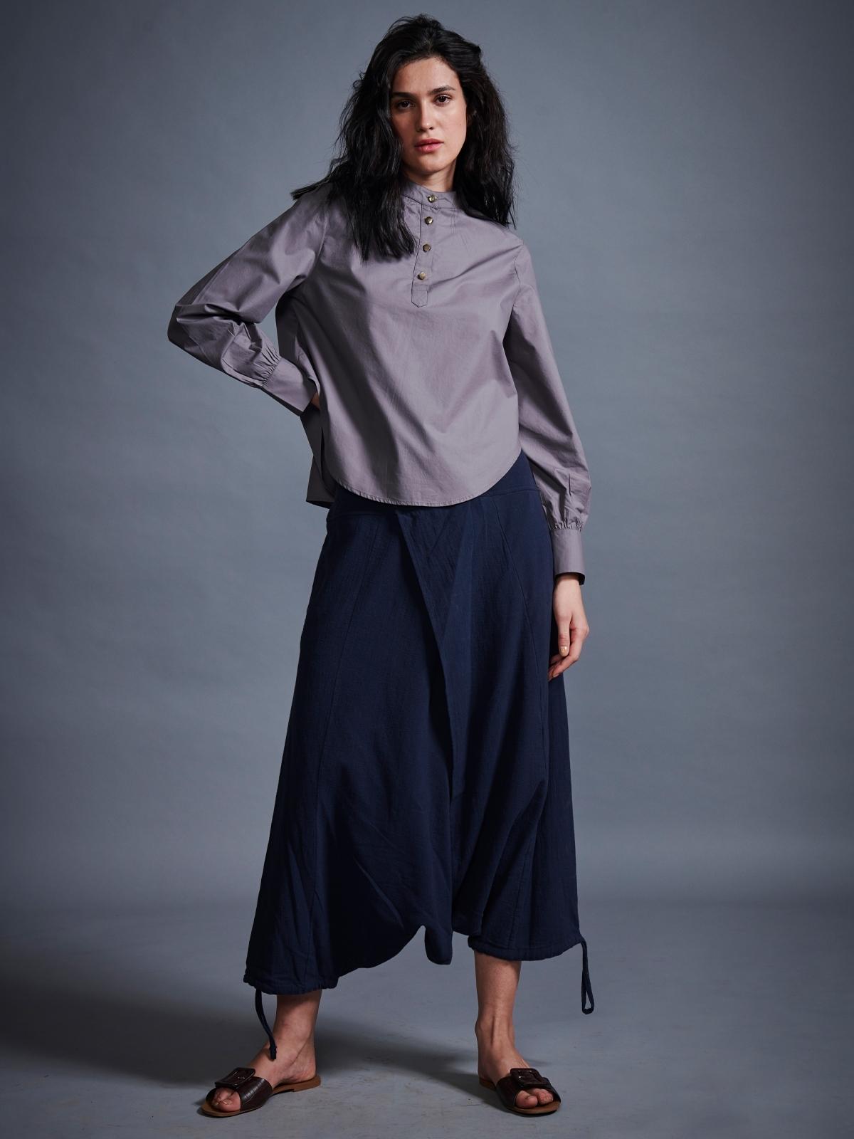 Front Overlap Pants - Navy