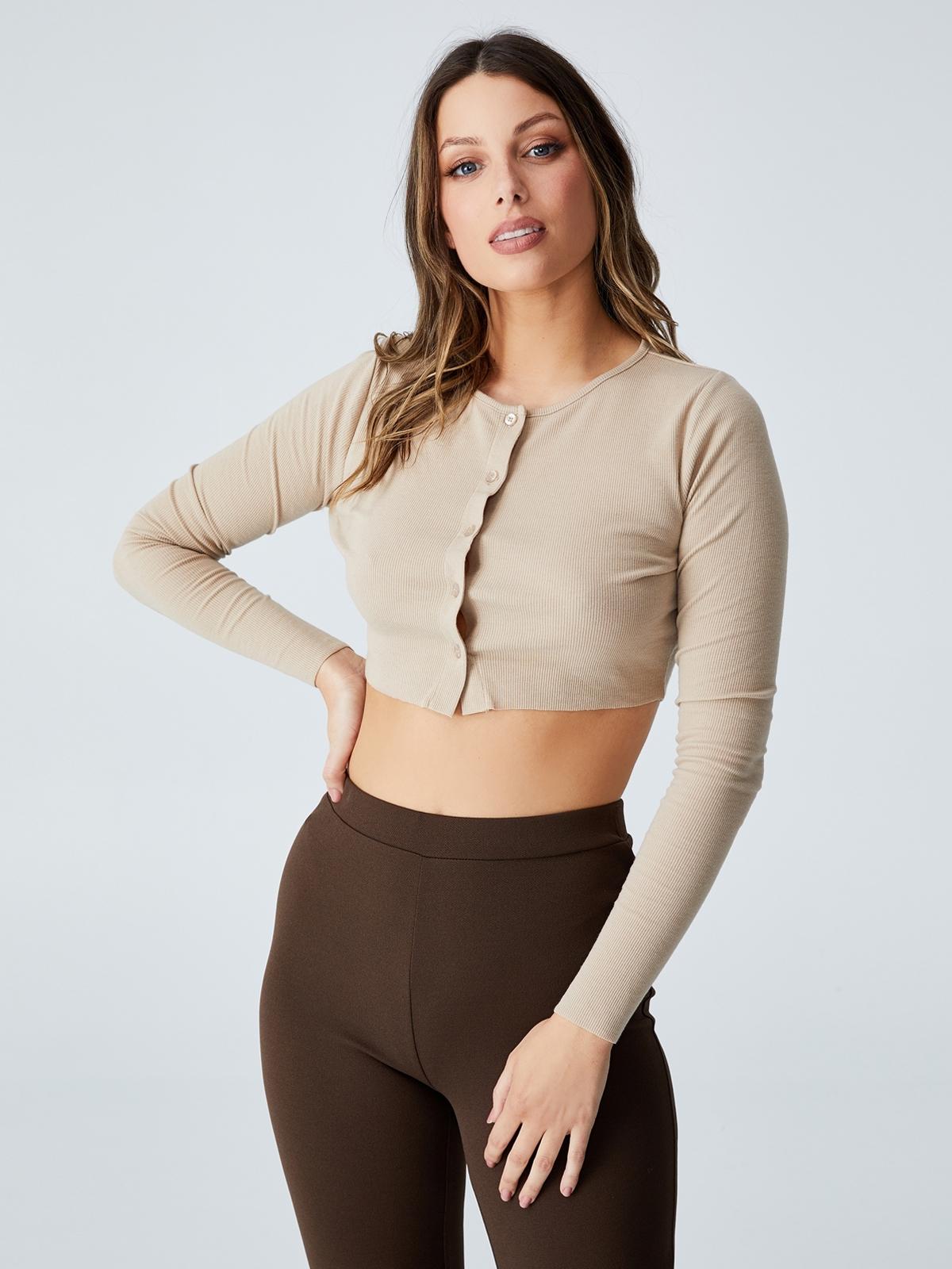 Cori Micro Cropped Cardigan - Taupe