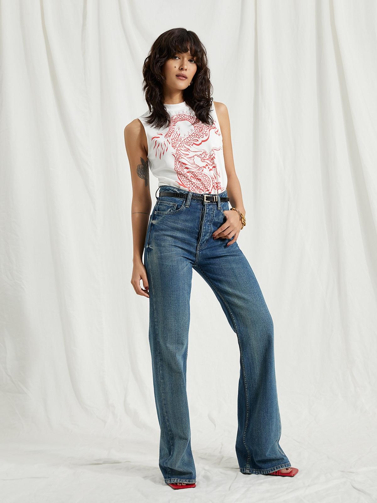 Sleeveless Dragon Print Top - White