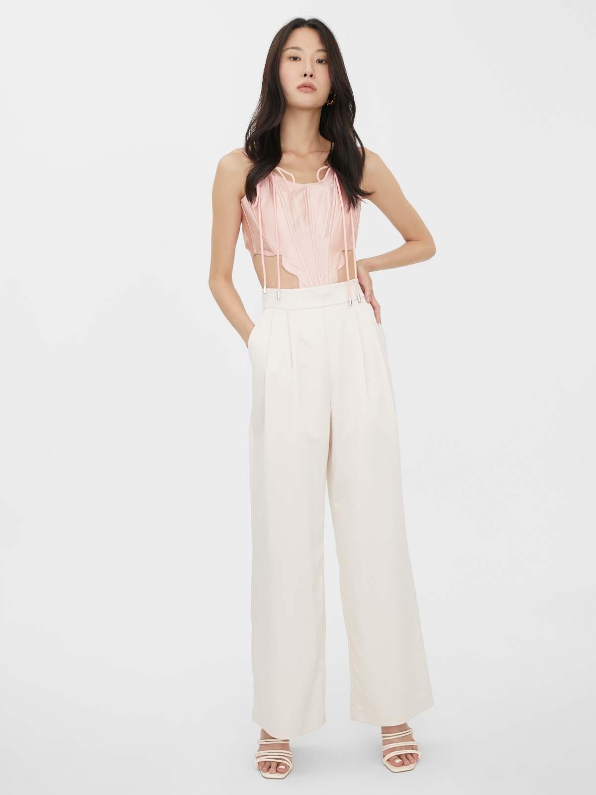 Semi-Pleated High Waist Pants - Beige