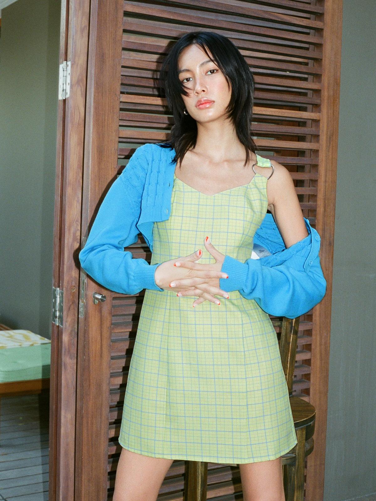 Plaid Sweetheart Buckled Strap Dress - Green