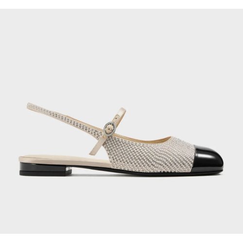  Pearl & Crystal-Embellished Cap-Toe Slingback Mary Jane Flats - Gold 