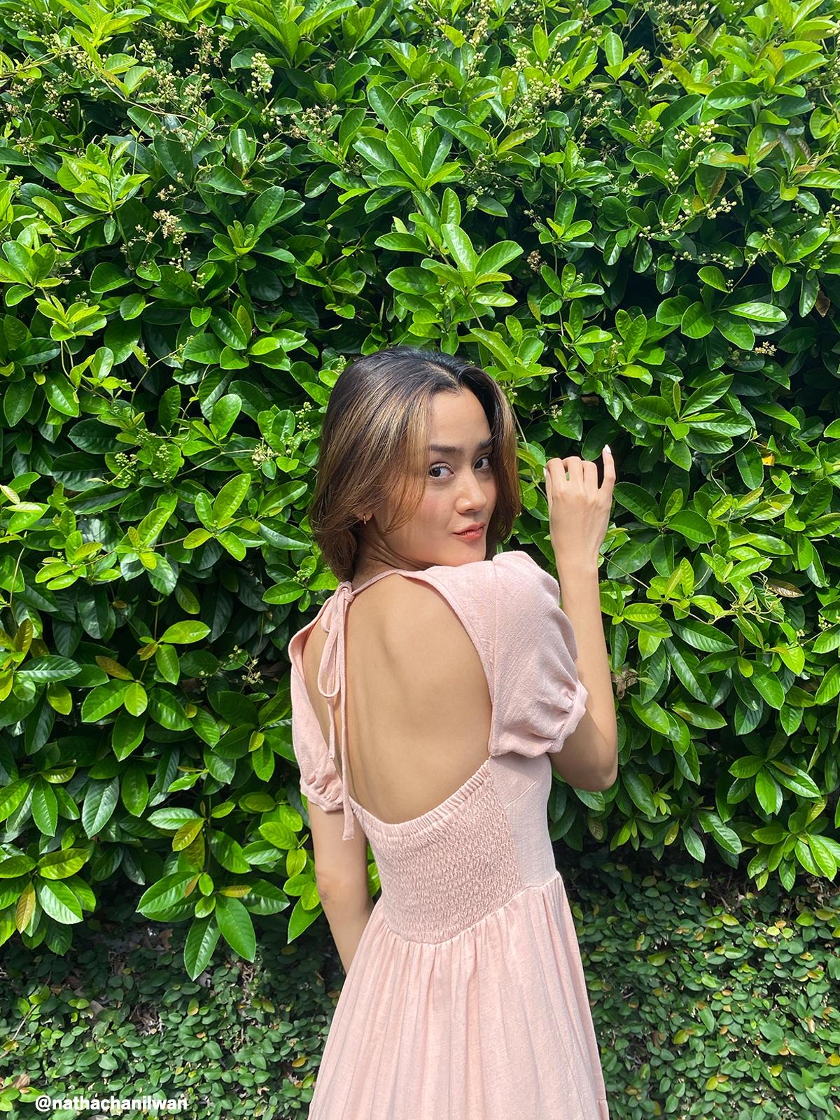 Ruffled Open Back Midi Dress - Pink