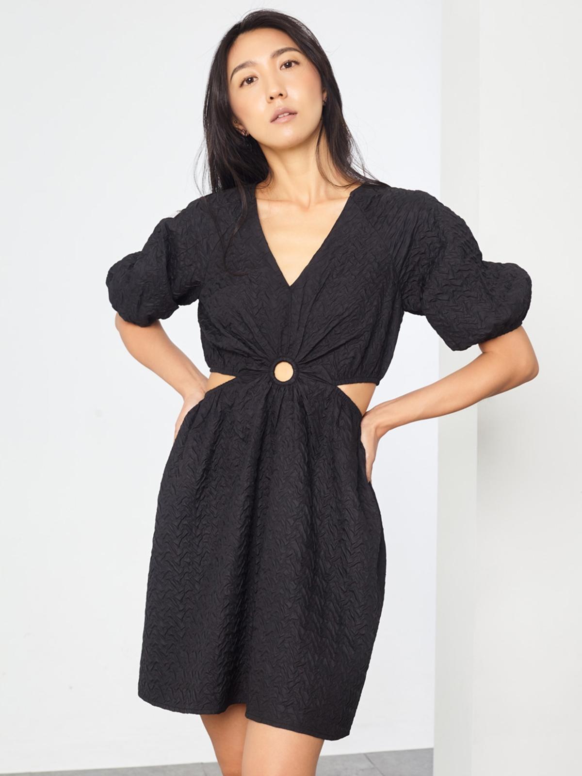 Deep V Dress With Cut Out Details - Black