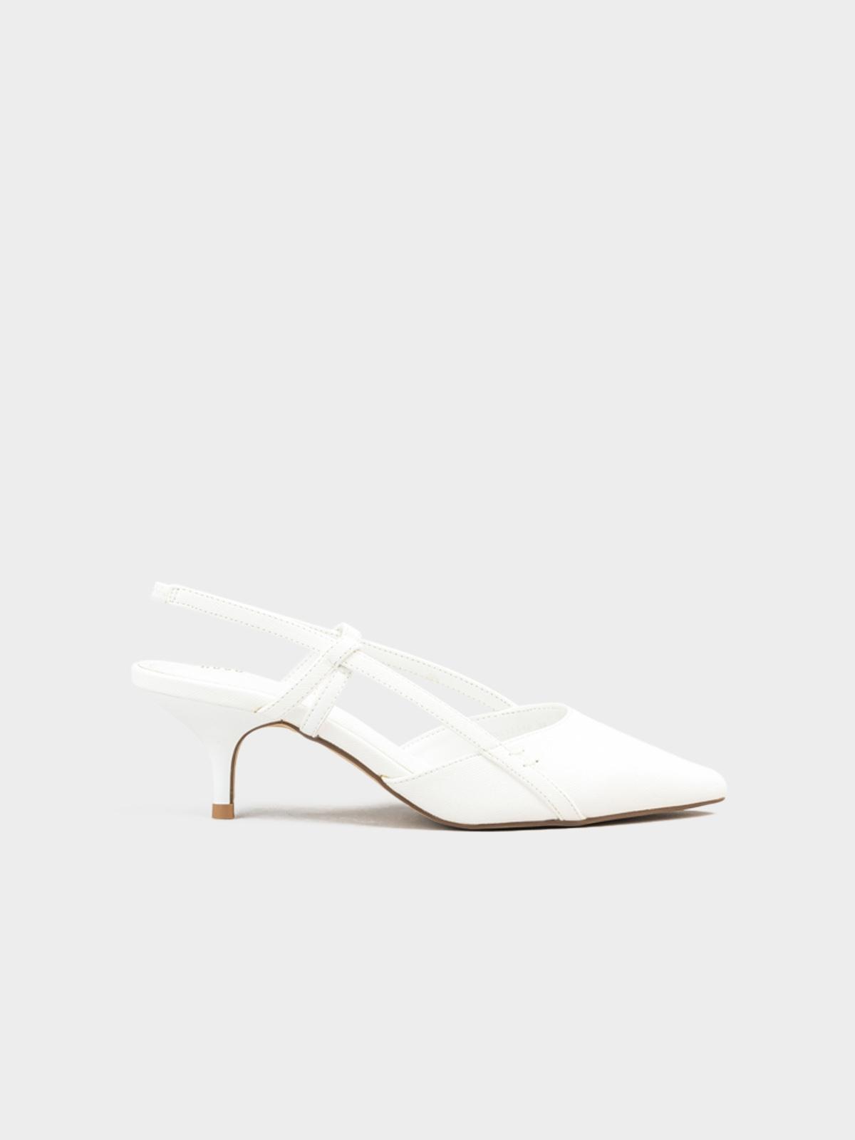 Textured Pu Slingback Heel Pump - White